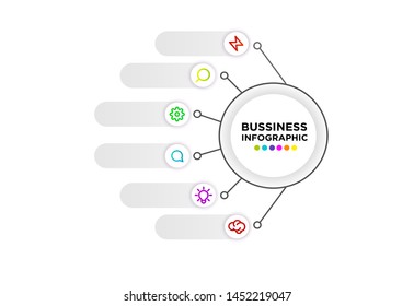 Infographic Vector Design Template. Business Data Visualization Timeline with Marketing Icons most useful can be used for presentation, diagrams, annual reports, workflow layout with 6 Options Steps