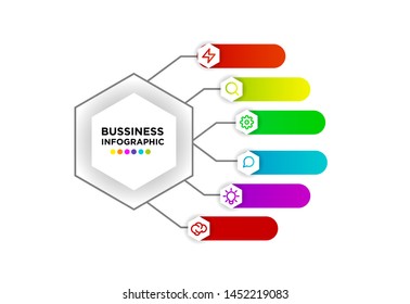 Infographic Vector Design Template. Business Data Visualization Timeline with Marketing Icons most useful can be used for presentation, diagrams, annual reports, workflow layout with 6 Options Steps