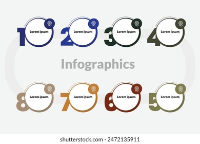 Infographic vector design template featuring icons and 8 steps or options. Perfect for use in process diagrams, presentations, workflows, banners, flow charts, and infographics.