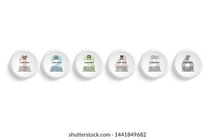 Infographic. Vector Infographic design template with icons and 6 numbers options or steps. Can be used for process diagram, presentations, workflow layout, banner, flow chart, info graph.