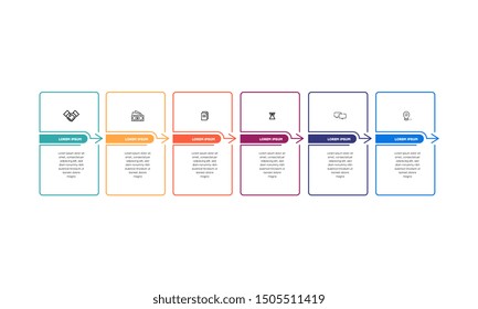 Infographic. Vector Infographic design template with icons and 6 numbers options or steps. Can be used for process diagram, presentations, workflow layout, banner, flow chart, info graph.