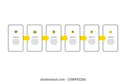 Infographic. Vector Infographic design template with icons and 6 numbers options or steps. Can be used for process diagram, presentations, workflow layout, banner, flow chart, info graph.