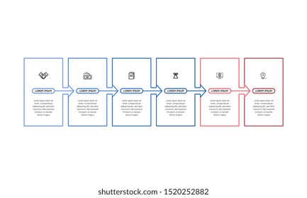 Infographic. Vector Infographic design template with icons and 6 numbers options or steps. Can be used for process diagram, presentations, workflow layout, banner, flow chart, info graph.