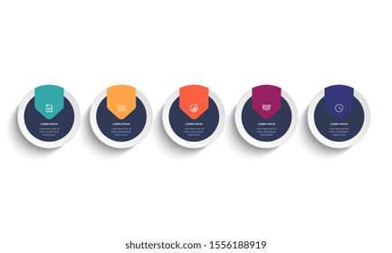 Infographic. Vector Infographic design template with icons and 5 numbers options or steps. Can be used for process diagram, presentations, workflow layout, banner, flow chart, info graph.