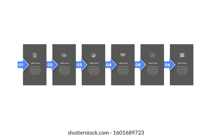 Infographic. Vector Infographic design template with icons and 6 numbers options or steps. Can be used for process diagram, presentations, workflow layout, banner, flow chart, info graph.