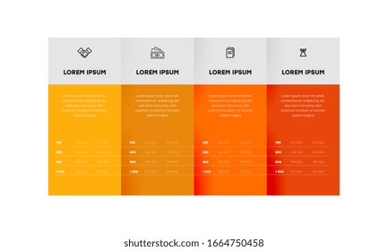  Infografía. Plantilla de diseño de infografía vectorial con iconos y 4 opciones de números o pasos.  Se puede utilizar para diagrama de procesos, presentaciones, diseño de flujo de trabajo, banner, diagrama de flujo, gráfico de información.