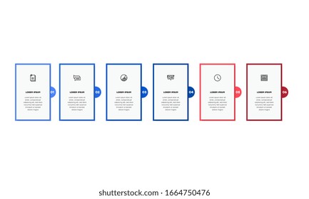  Infografik. Vektorillustration Infografische Design-Vorlage mit Symbolen und 6 Zahlenoptionen oder Schritten.  Kann für Prozessdiagramm, Präsentationen, Workflow-Layout, Banner, Flussdiagramm, Infografik verwendet werden.