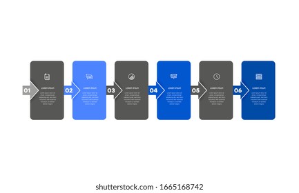  Infografía. Plantilla de diseño de infografía vectorial con iconos y 6 opciones de números o pasos.  Se puede utilizar para diagrama de procesos, presentaciones, diseño de flujo de trabajo, banner, diagrama de flujo, gráfico de información.