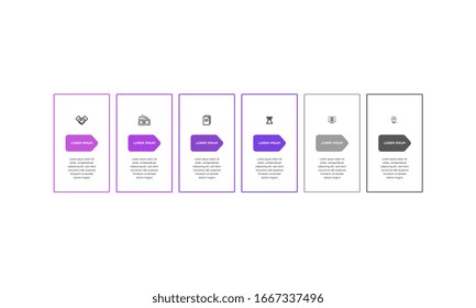 Infographic. Vector Infographic design template with icons and 6 numbers options or steps. Can be used for process diagram, presentations, workflow layout, banner, flow chart, info graph.