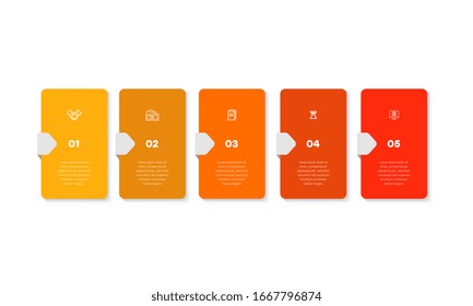  Infografik. Vektorillustration Infografische Design-Vorlage mit Symbolen und 5 Zahlenoptionen oder Schritten.  Kann für Prozessdiagramm, Präsentationen, Workflow-Layout, Banner, Flussdiagramm, Infografik verwendet werden.