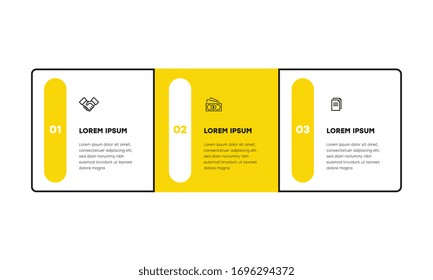 Infografik. Vektorillustration Infografische Design-Vorlage mit Symbolen und 3 Zahlenoptionen oder Schritten. Kann für Prozessdiagramm, Präsentationen, Workflow-Layout, Banner, Flussdiagramm, Infografik verwendet werden.