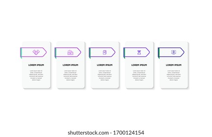 Infografía. Plantilla de diseño de infografía vectorial con iconos y 5 opciones de números o pasos. Se puede utilizar para diagrama de procesos, presentaciones, diseño de flujo de trabajo, banner, diagrama de flujo, gráfico de información.