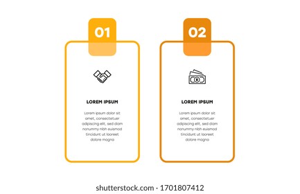 Infografik. Vektorillustration Infografische Design-Vorlage mit Symbolen und 2 Zahlenoptionen oder Schritten. Kann für Prozessdiagramm, Präsentationen, Workflow-Layout, Banner, Flussdiagramm, Infografik verwendet werden.