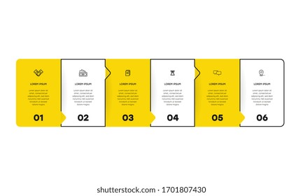 Infographic. Vector Infographic design template with icons and 6 numbers options or steps. Can be used for process diagram, presentations, workflow layout, banner, flow chart, info graph.