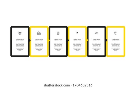 Infographic. Vector Infographic design template with icons and 6 numbers options or steps. Can be used for process diagram, presentations, workflow layout, banner, flow chart, info graph.