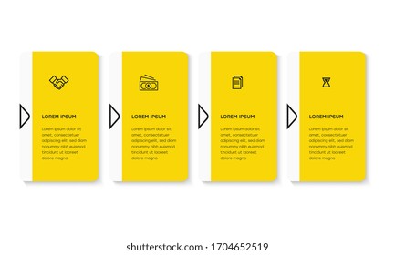 Infografik. Vektorillustration Infografische Design-Vorlage mit Symbolen und 4 Zahlenoptionen oder Schritten. Kann für Prozessdiagramm, Präsentationen, Workflow-Layout, Banner, Flussdiagramm, Infografik verwendet werden.