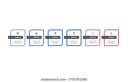 Infografik. Vektorillustration Infografische Design-Vorlage mit Symbolen und 6 Zahlenoptionen oder Schritten. Kann für Prozessdiagramm, Präsentationen, Workflow-Layout, Banner, Flussdiagramm, Infografik verwendet werden.