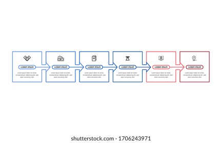 Infographic. Vector Infographic design template with icons and 6 numbers options or steps. Can be used for process diagram, presentations, workflow layout, banner, flow chart, info graph.