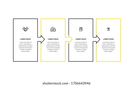   Infografía. Plantilla de diseño de infografía vectorial con iconos y 4 opciones de números o pasos. Se puede utilizar para diagrama de procesos, presentaciones, diseño de flujo de trabajo, banner, diagrama de flujo, gráfico de información.