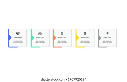   Infografía. Plantilla de diseño de infografía vectorial con iconos y 5 opciones de números o pasos. Se puede utilizar para diagrama de procesos, presentaciones, diseño de flujo de trabajo, banner, diagrama de flujo, gráfico de información.
