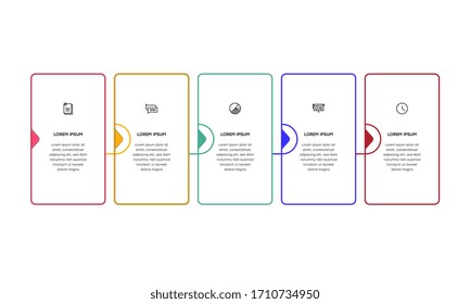   Infografía. Plantilla de diseño de infografía vectorial con iconos y 5 opciones de números o pasos. Se puede utilizar para diagrama de procesos, presentaciones, diseño de flujo de trabajo, banner, diagrama de flujo, gráfico de información.