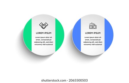 Infografía. Plantilla de diseño de infografía vectorial con iconos y 2 opciones de números o pasos. Se puede utilizar para el diagrama de procesos, presentaciones, diseño de flujo de trabajo, banner, diagrama de flujo, gráfico de información.