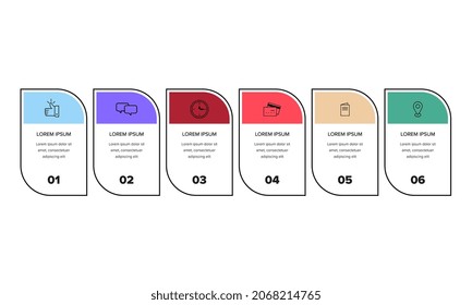 Infographic. Vector Infographic design template with icons and 6 numbers options or steps. Can be used for process diagram, presentations, workflow layout, banner, flow chart, info graph.