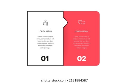 Infografía. Plantilla de diseño de infografía vectorial con iconos y 2 opciones de números o pasos. Se puede utilizar para el diagrama de procesos, presentaciones, diseño de flujo de trabajo, banner, diagrama de flujo, gráfico de información.