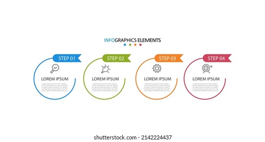 Plantilla de diseño vectorial de infografía con iconos y 4 opciones o pasos. Se puede utilizar para el diagrama de procesos, presentaciones, diseño de flujo de trabajo, banner, diagrama de flujo. Eps10