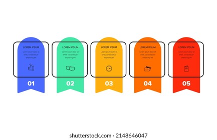 Infografía. Plantilla de diseño de infografía vectorial con iconos y 5 opciones de números o pasos. Se puede utilizar para el diagrama de procesos, presentaciones, diseño de flujo de trabajo, banner, diagrama de flujo, gráfico de información.