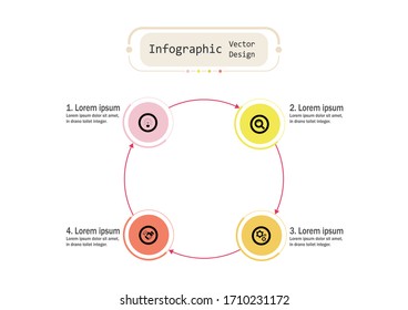 Plantilla de diseño de vectores de infografía para ilustración. Plantilla de negocio de diseño gráfico con cuatro pasos. Concepto creativo para infografía. Se utiliza para diseño, flujos de trabajo, banners, diseño web.