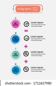 Plantilla de diseño de vectores de infografía para ilustración. Plantilla de negocio de diseño gráfico con cuatro pasos. Concepto creativo para infografía. Se utiliza para diseño, flujos de trabajo, banners, diseño web.