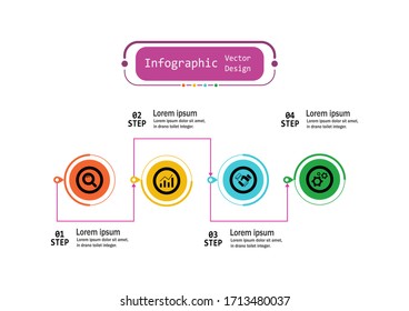 Plantilla de diseño de vectores de infografía para ilustración. Plantilla de negocio de diseño gráfico con cuatro pasos. Concepto creativo para infografía. Se utiliza para diseño, flujos de trabajo, banners, diseño web.