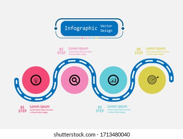 Plantilla de diseño de vectores de infografía para ilustración. El negocio de diseño gráfico de línea de tiempo con 4 opciones. Concepto creativo para infografía. Se utiliza para diseño, flujos de trabajo, banners, diseño web.