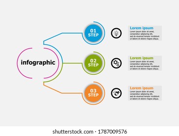 The infographic vector design template for illustration. Timeline three steps infographics design vector template. Creative concept for infographic. Used for layout, workflows, banners, web design.