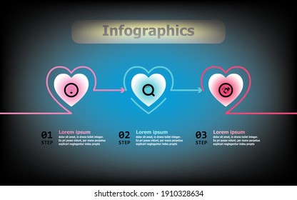 Plantilla de diseño vectorial de infografía para ilustración. Presentación de la plantilla de infografía del negocio con 3 opciones. Concepto creativo para infografía cardíaca de tres elementos. Usar diseño, diagrama, banner, web.