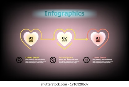 Infographic vector design template for illustration. Presentation business infographic template with 3 options. Creative concept for heart infographic three elements. Use layout, diagram, banner, web.