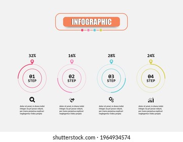 Infographic vector design template for illustration 4 steps. Presentation business infographic template with 4 options. Concept creative presents for infographic show percentage number of each step.