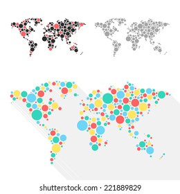 Infographic vector earth map made of multiple circle shapes