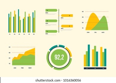 Infographic vector element set. Color business graph report, information data statistic. Bar graph, percent chart, timeline, graphs, flowcharts, diagrams. Template for presentation, report design.