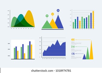 Infographic vector element set. Color business graph report, information data statistic. Bar graph, percent chart, timeline, graphs, flowcharts, diagrams. Template for presentation, report design.