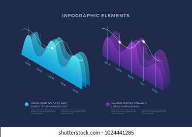 Infographic vector elements. Illustration of data financial graphs or diagrams, information data statistic. Isometric design. Template for presentation, report design, website.