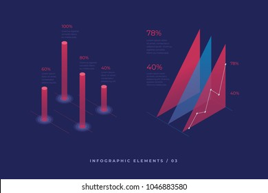 Infographic vector elements. Illustration of data financial graphs or diagrams, information data statistic. Isometric design. Template for presentation, report design, website.