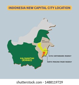 Infographic vector elements for Indonesia new capital city location,  located between North Penajam Paser and Kutai Kartanegara in East Kalimantan Borneo