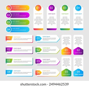 Infographic Vector Eps 10 Set. Buttons and Text Boxes Collection. Modern Gradient Design Elements.