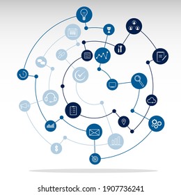 Infographic vector with icons set in circular layers for presentation and website