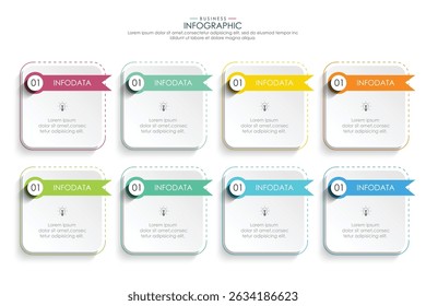 infographic vector illustration with 3, 8, 5, 7 steps, infographic template design. Can be used for process diagrams, presentations, workflows.