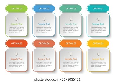 infographic vector illustration with 3, 8, 5, 6 steps, infographic template design. Can be used for process diagrams, presentations, workflows.	