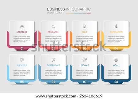 infographic vector illustration with 3, 8, 5, 7 steps, infographic template design. Can be used for process diagrams, presentations, workflows.
