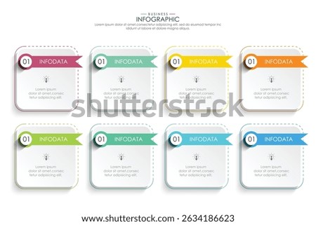 infographic vector illustration with 3, 8, 5, 7 steps, infographic template design. Can be used for process diagrams, presentations, workflows.